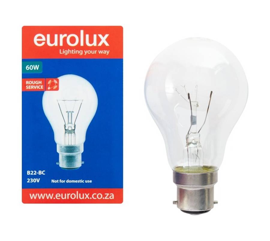 Eurolux B22 Incandescent Rough Service Glass - Warm White (60w)