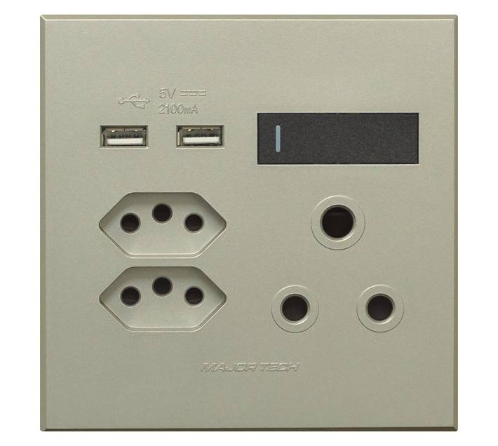 Veti Series 3 1 x RSA 2 x V-Slim 2 x USB Plug Sockets - Graphite/Titanium (100 x 100mm)