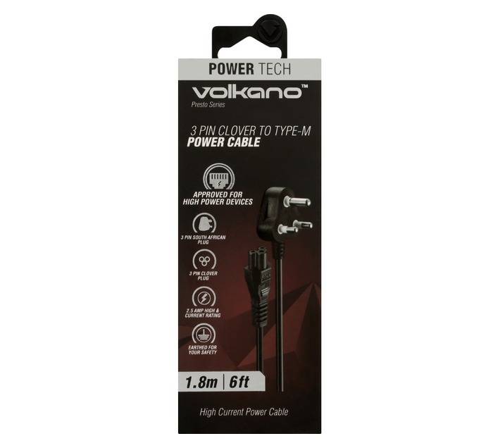 Volkano 3 Pin Clover Type M Power Cable - Black (1800mm)