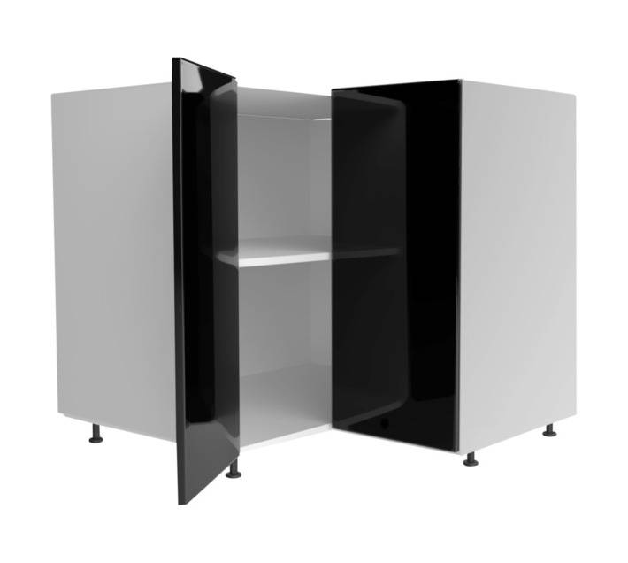 Home and Kitchen Base Unit Gloss Corner Cabinet - Black (900mm)