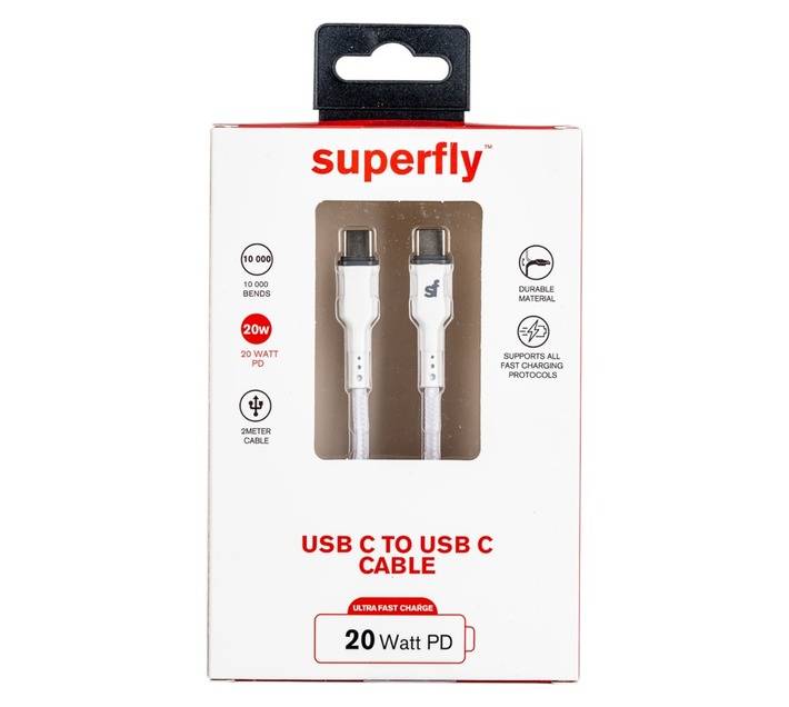 Superfly 2.4A Type C to Type C USB Cable - White (2000mm)