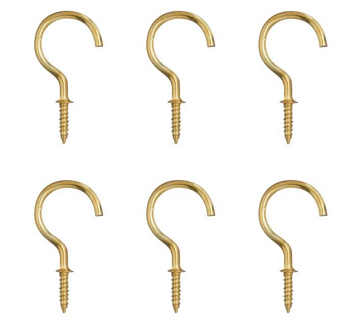 Eureka 6 x Brass Plated Round Cup Hooks (32mm)