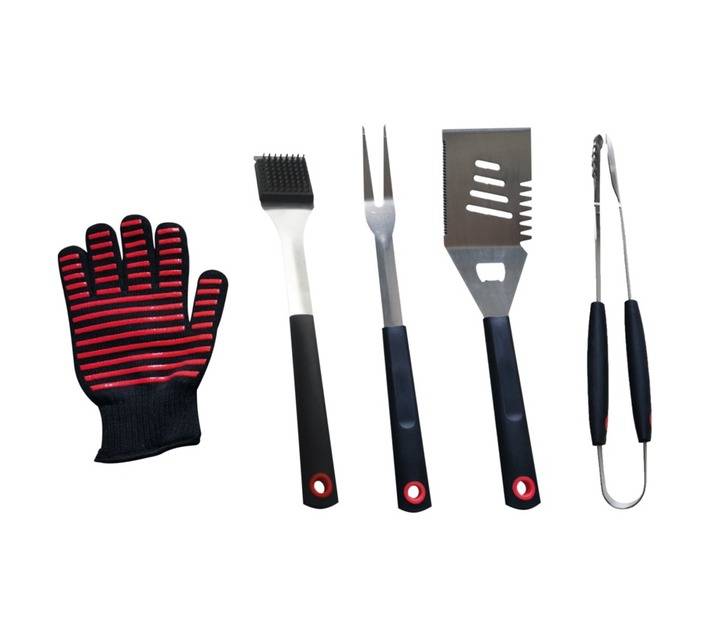 Alva 5 Piece Braai Tool Set - Black/Red