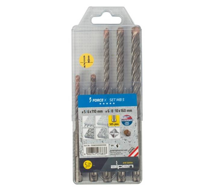 Alpen 5 Piece Force X SDS Plus Drill Bit Set ALP805000051