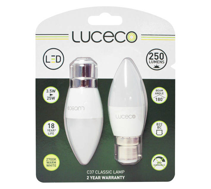Luceco 2 x B22 LED Candle Bulbs - Warm White (3.5W)