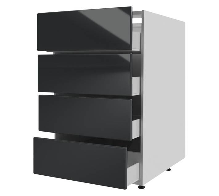 Home and Kitchen Base Unit 4 Drawer Gloss Cabinet - Storm Grey (450mm)