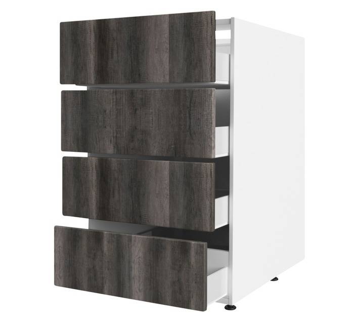 Home and Kitchen Base Unit 4 Drawer Melamine Cabinet - Monument Oak (450mm)