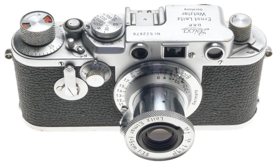 SELF TIMER 3F LEICA IIIF CAMERA CHROME ELMAR 1:3.5/50mm LENS f=5cm BLACK SCALE