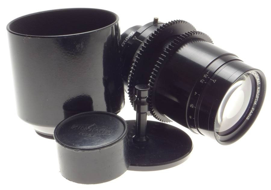 Kinoptik 1:2 f=100mm Apochromat tele camera lens 2/100mm Cameflex hood cap CLA'd