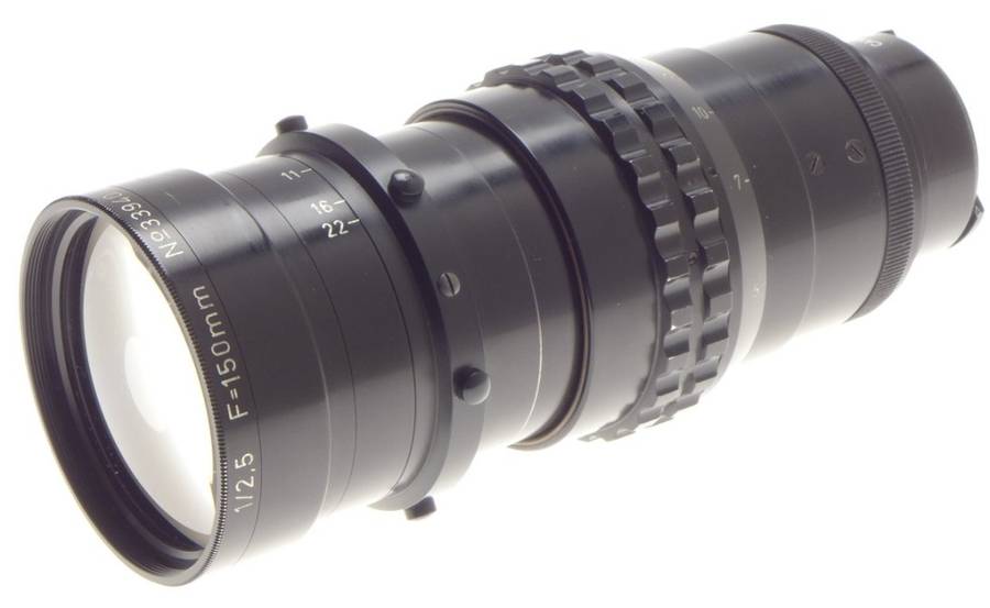Kinoptik 1:2.5 f=150mm Apochromat tele camera lens 2.5/150mm Cameflex hood CLA'd