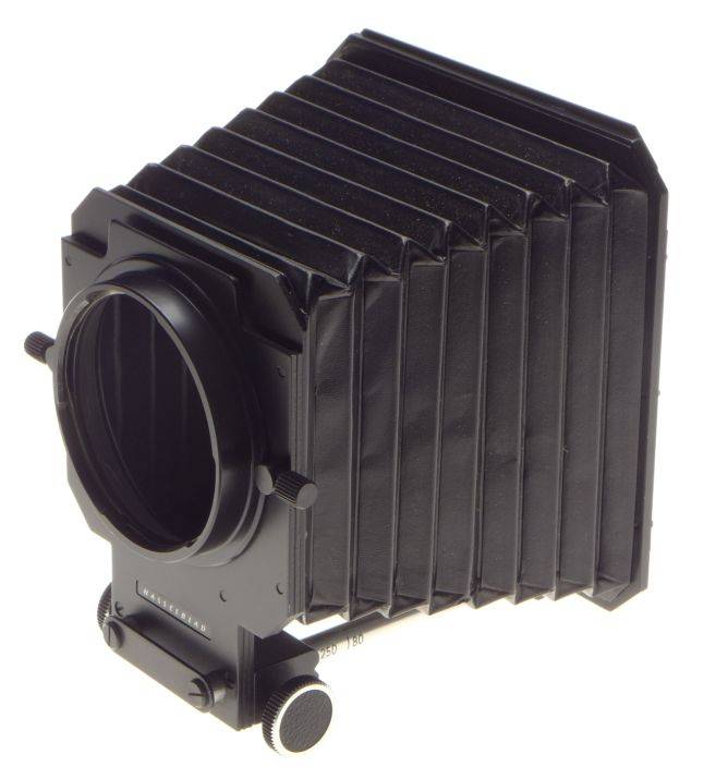 Lens hood Hasselblad bellows front lens attachment shade on rail with masks used
