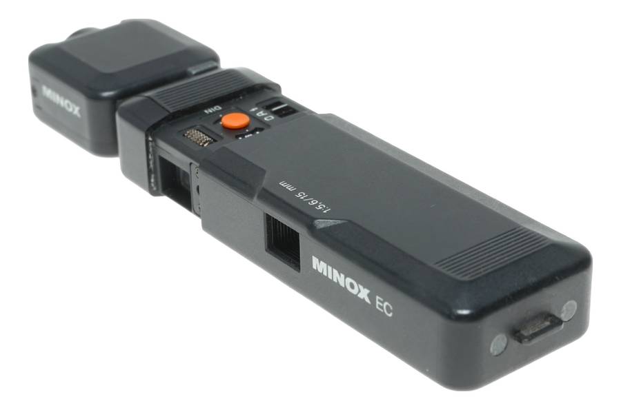 Minox EC spy sub-miniature camera with flash accessory Plus-X Pan expired film