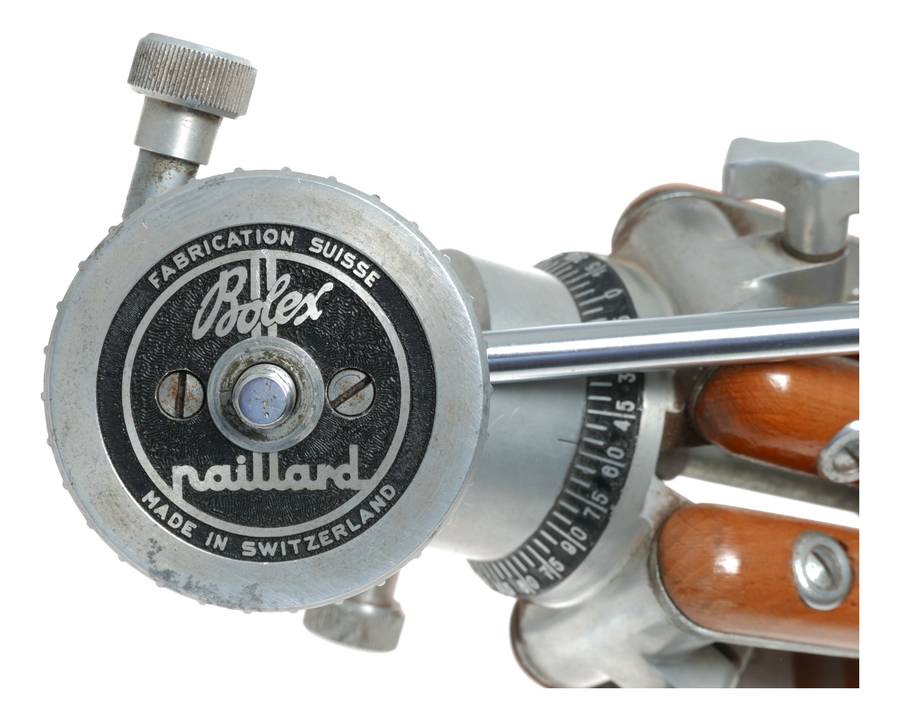 Bolex Paillard wood aluminium extendable camera tripod with level pan tilt head