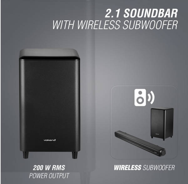 VolkanoX Supersonic Series 2.1 200W Soundbar System with Subwoofer (Black)