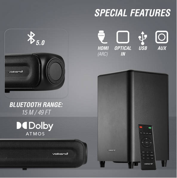 VolkanoX Supersonic Series 2.1 200W Soundbar System with Subwoofer (Black)