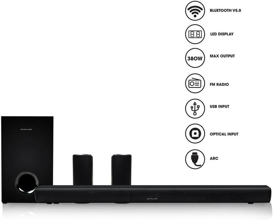 Ultra-Link Jive Series 380 Watt, 5.1 Channel, Wireless Soundbar
