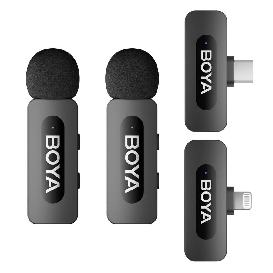 Boya BY-V3 Combo 2.4GHz Dual Channel Wireless Microphone System for USB-C & Lightning Devices