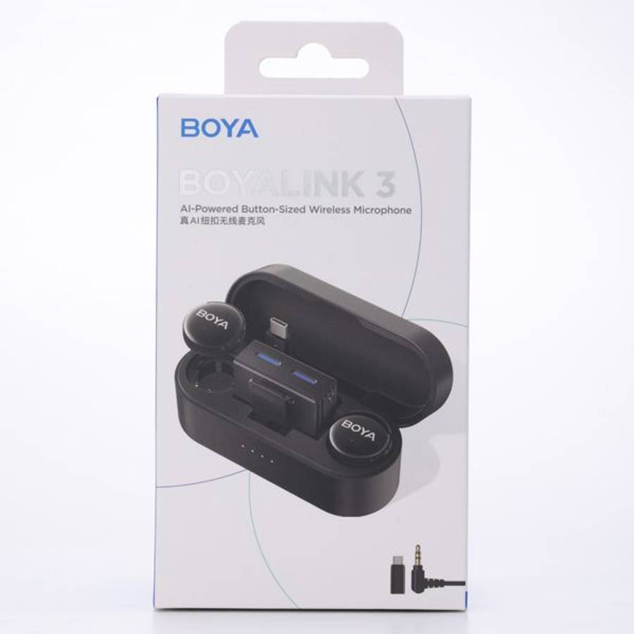 Boya BOYALINK 3-02 Button-Sized 2.4Ghz Wireless Microphone System with Case for USB-C & 3.5mm Dev...