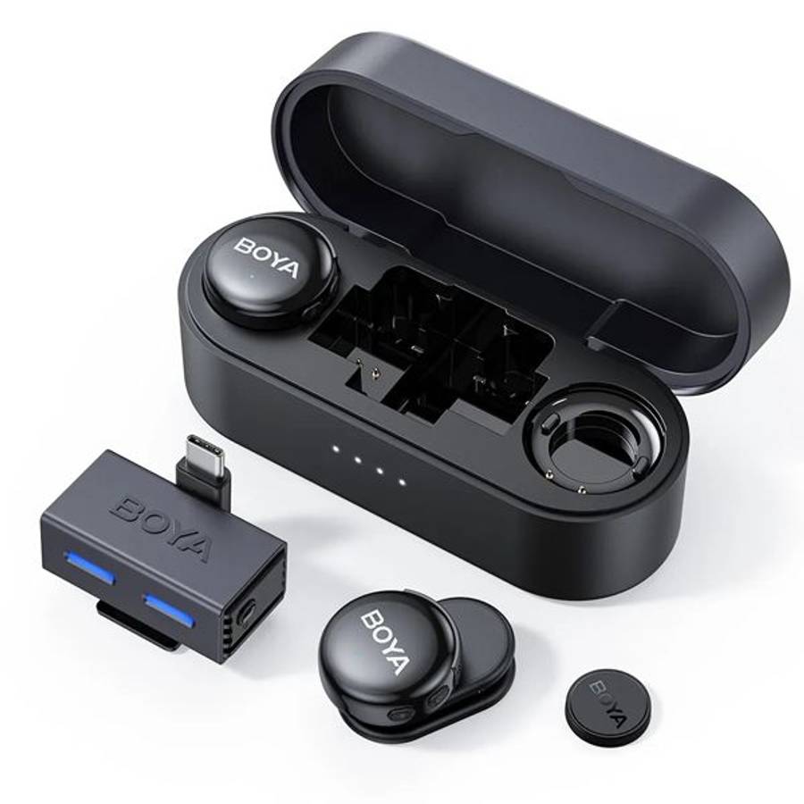Boya BOYALINK 3-02 Button-Sized 2.4Ghz Wireless Microphone System with Case for USB-C & 3.5mm Dev...