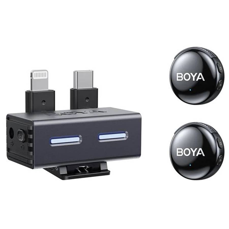Boya BOYALINK 3-03 Button-Sized 2.4Ghz Wireless Microphone System for USB-C, Lightning & 3.5mm De...
