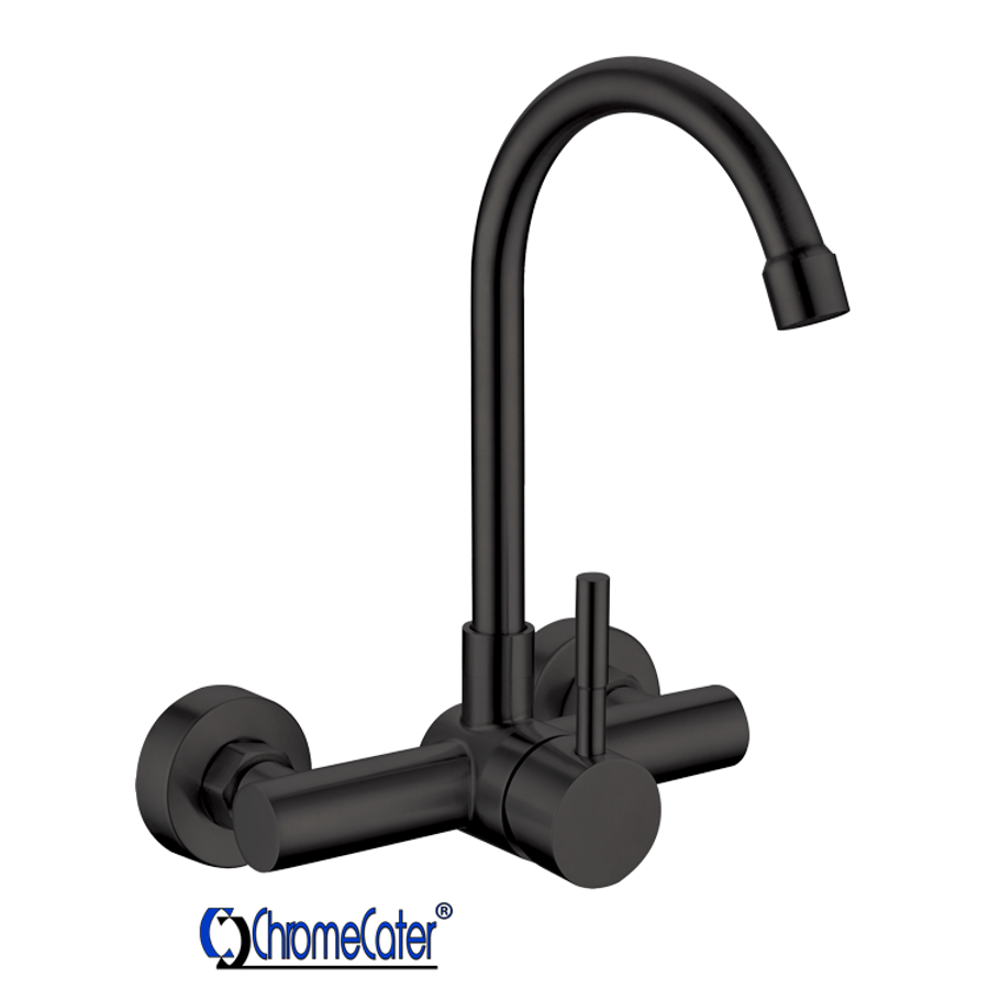 Single Lever Wall Mounted Sink Mixer with Swivel Spout Matt Black MBF-31
