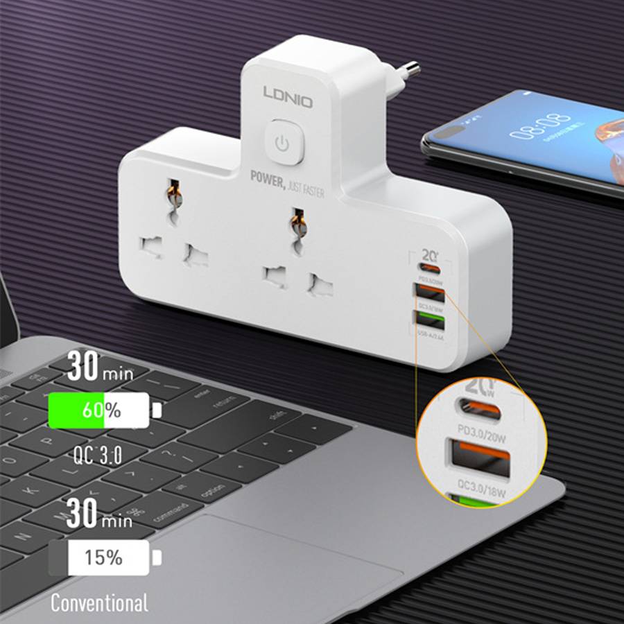 LDNIO 2 AC Outlets Portable Extension Power Socket SC2311