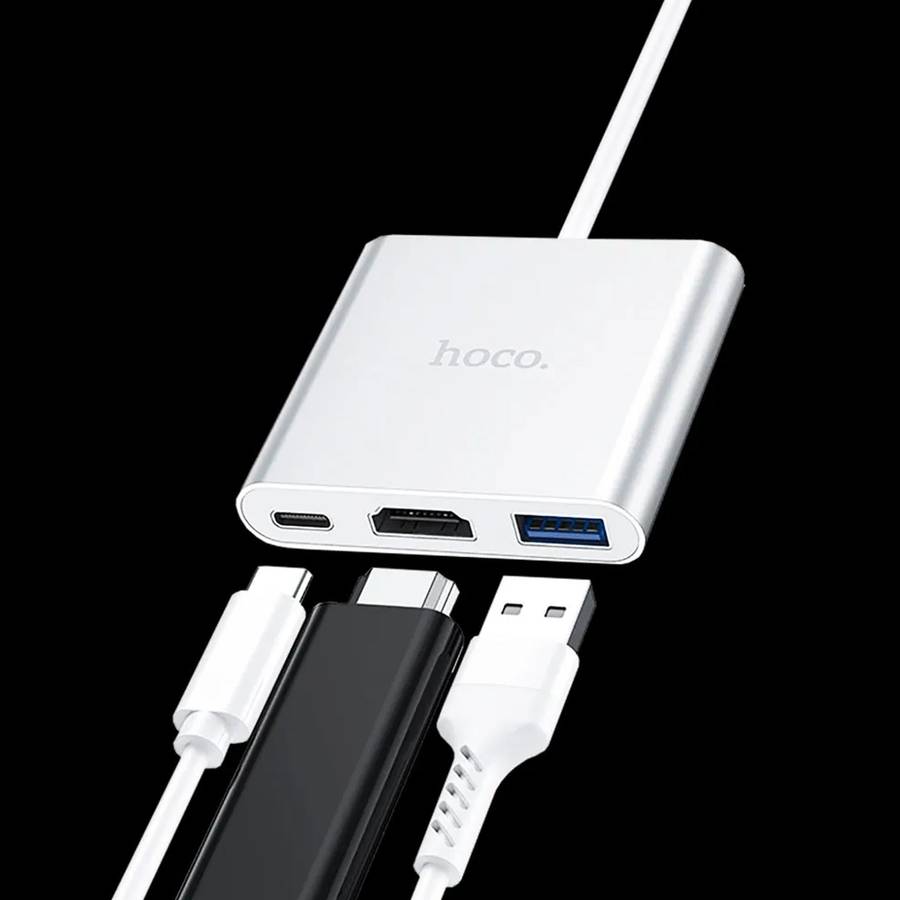 HOCO Hub Type-c to HDMI - USB 3.0 - PD Aluminum Alloy Converter Adapter - Silver
