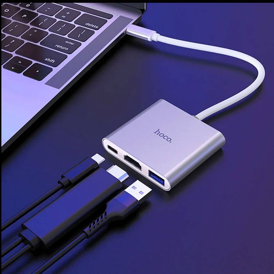 HOCO Hub Type-c to HDMI - USB 3.0 - PD Aluminum Alloy Converter Adapter - Silver