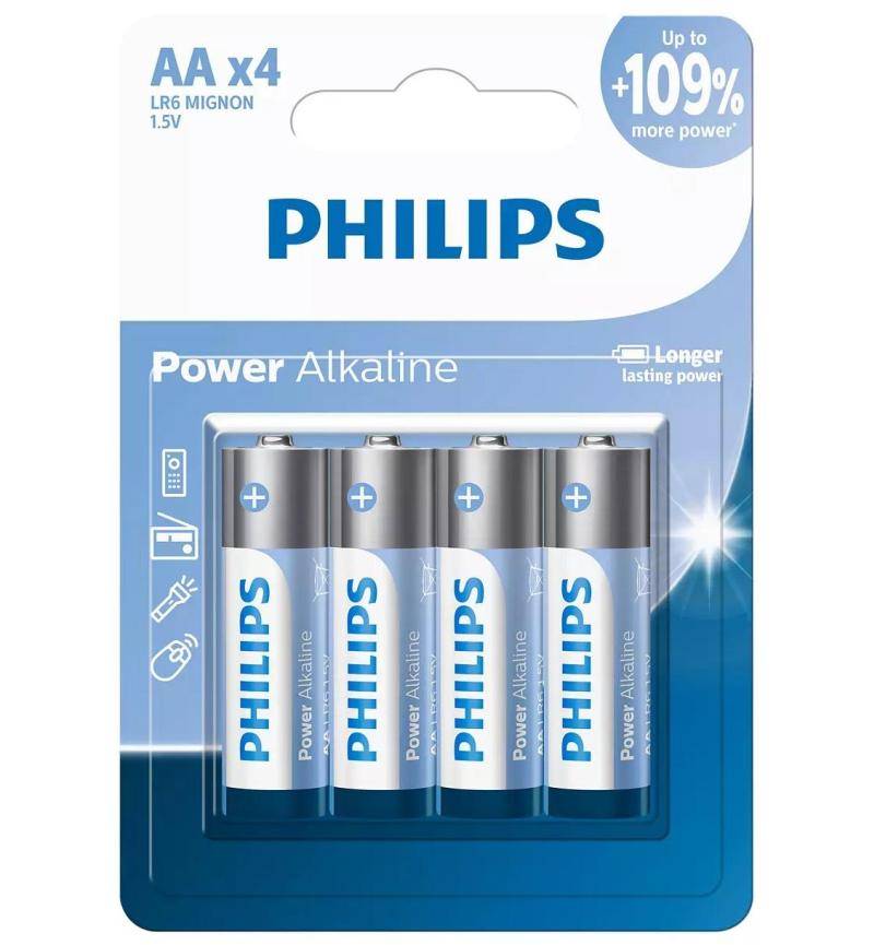Philips Power Alkaline Battery 4 Pack - LR6P4B/40