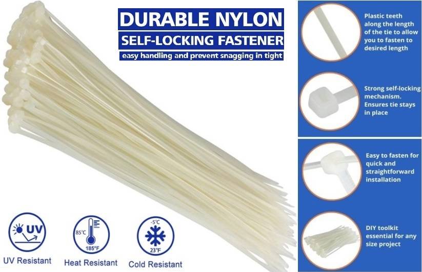 Noble Nylon Cable Ties 2.5 x 100mm Pack of 100 White