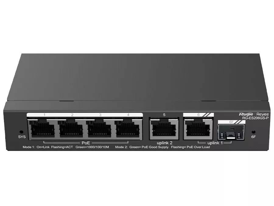 Reyee 6 Port Gigabit with 4 PoE 54W 1SFP Combo Port Smart Managed Switch | RG-ES206GS-P