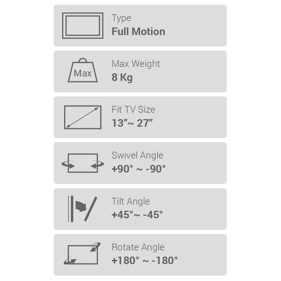 Space TV Adjustable Single Monitor Desktop Mount for 13"-27" Monitors