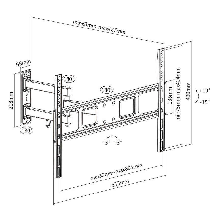 Flat Screen Wall Mount - Full Motion 37"-70" 35kg (TVARMECPL01)