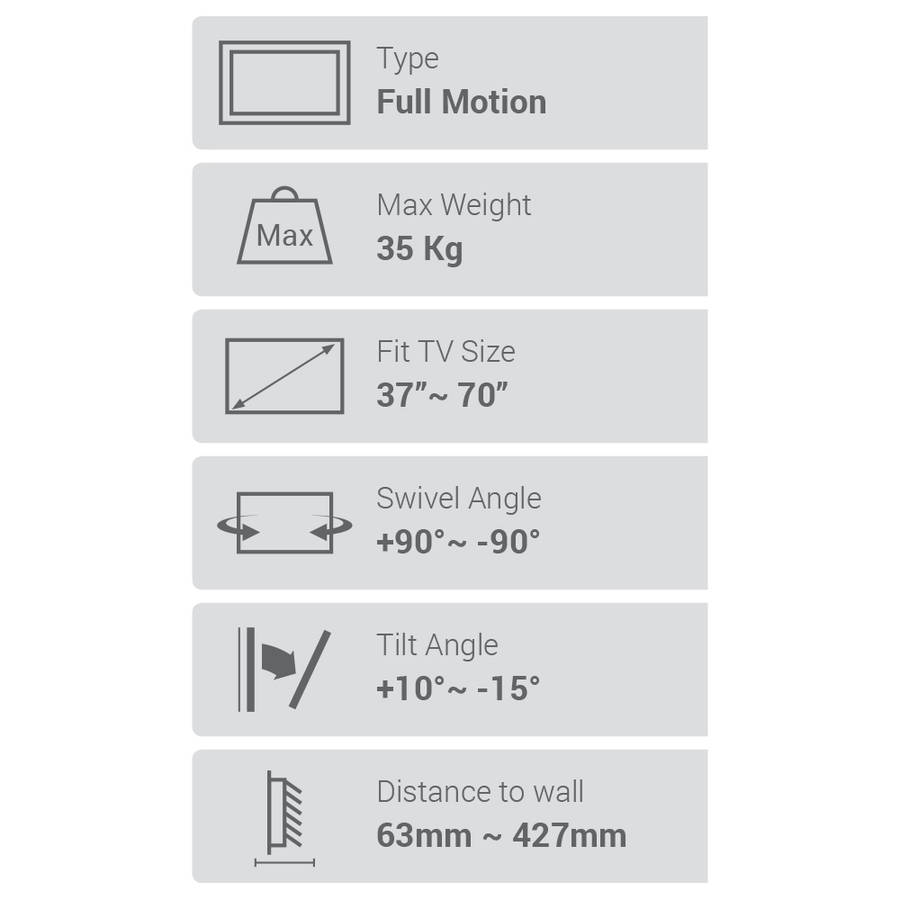 Flat Screen Wall Mount - Full Motion 37"-70" 35kg (TVARMECPL01)