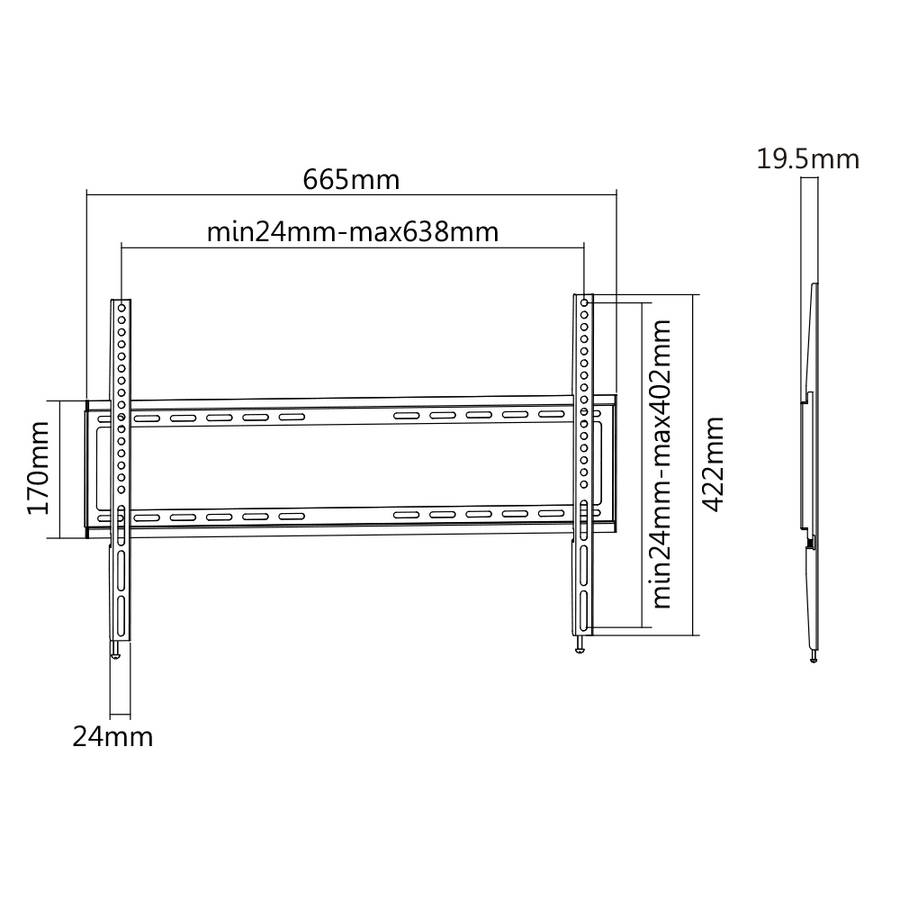 Space TV Sleek Profile Fixed Wall Mount TV Bracket for 37-70'' TVs