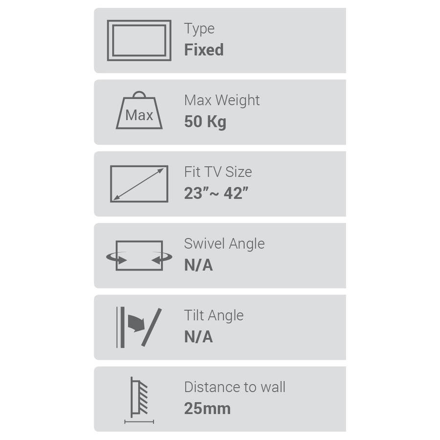 Space TV Slim Flush Wall Mount TV Bracket for 23"- 42" - Samsung LG Hisense