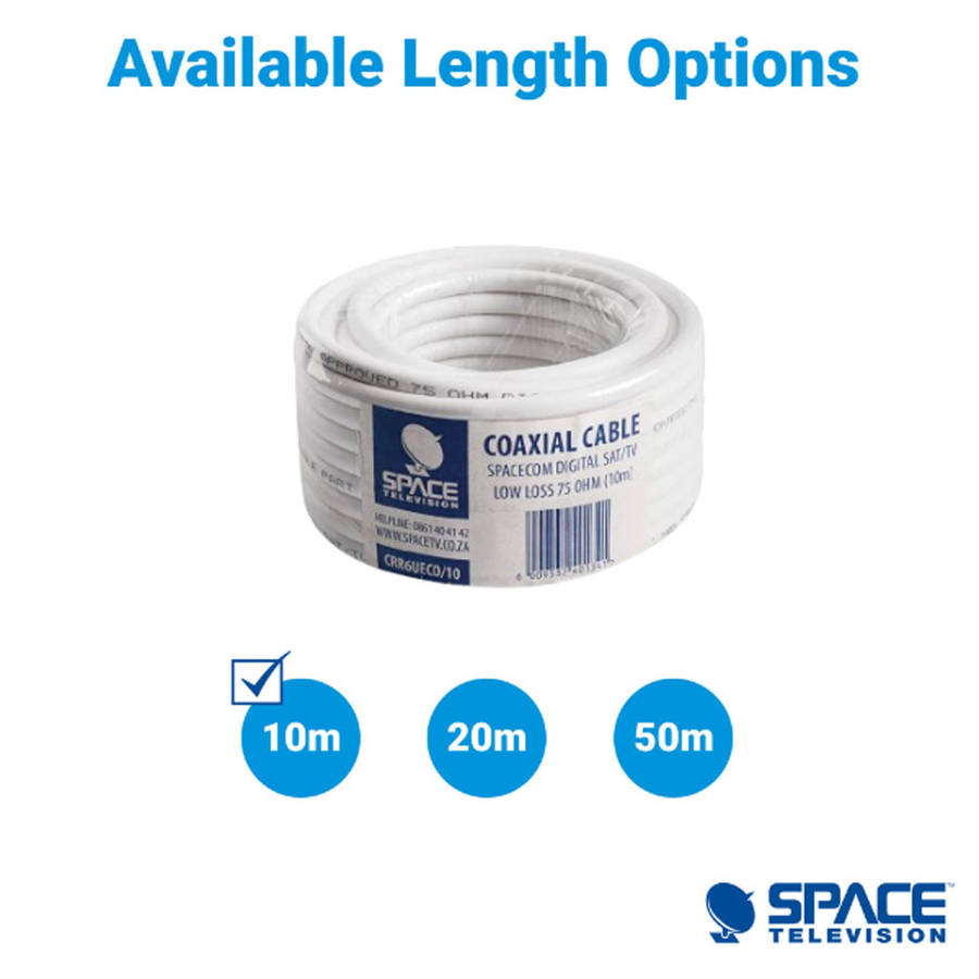 Space TV 10m Low Loss Aerial and DSTV OVHD Satellite RG6 Co-Axial Cable