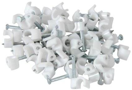 Noble 9mm Round Cable Clips with Nail White 100