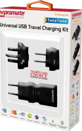 Promate White Traverse Multiregional Travel USB
