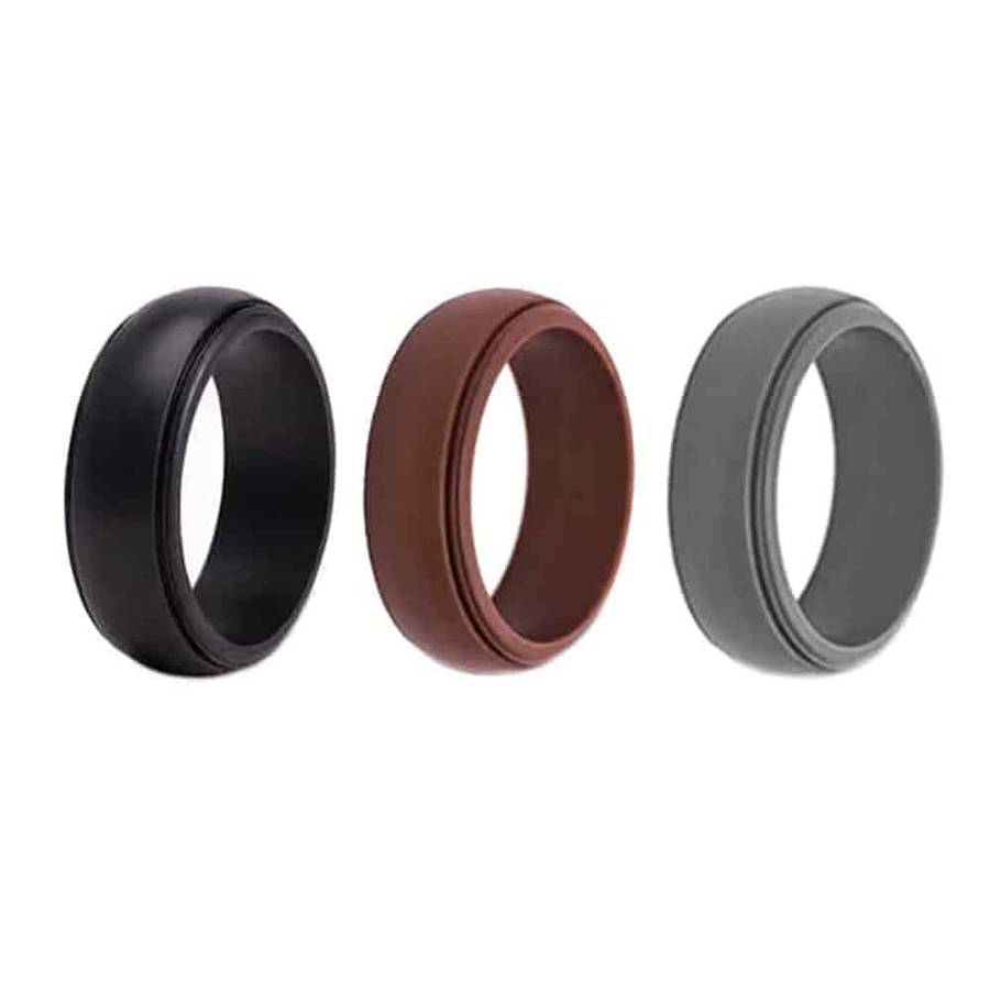 Men's Wedding/Commitment/Exercise Silicone Rings (4-Pack ) Black, Grey, Brown (size 7/O)