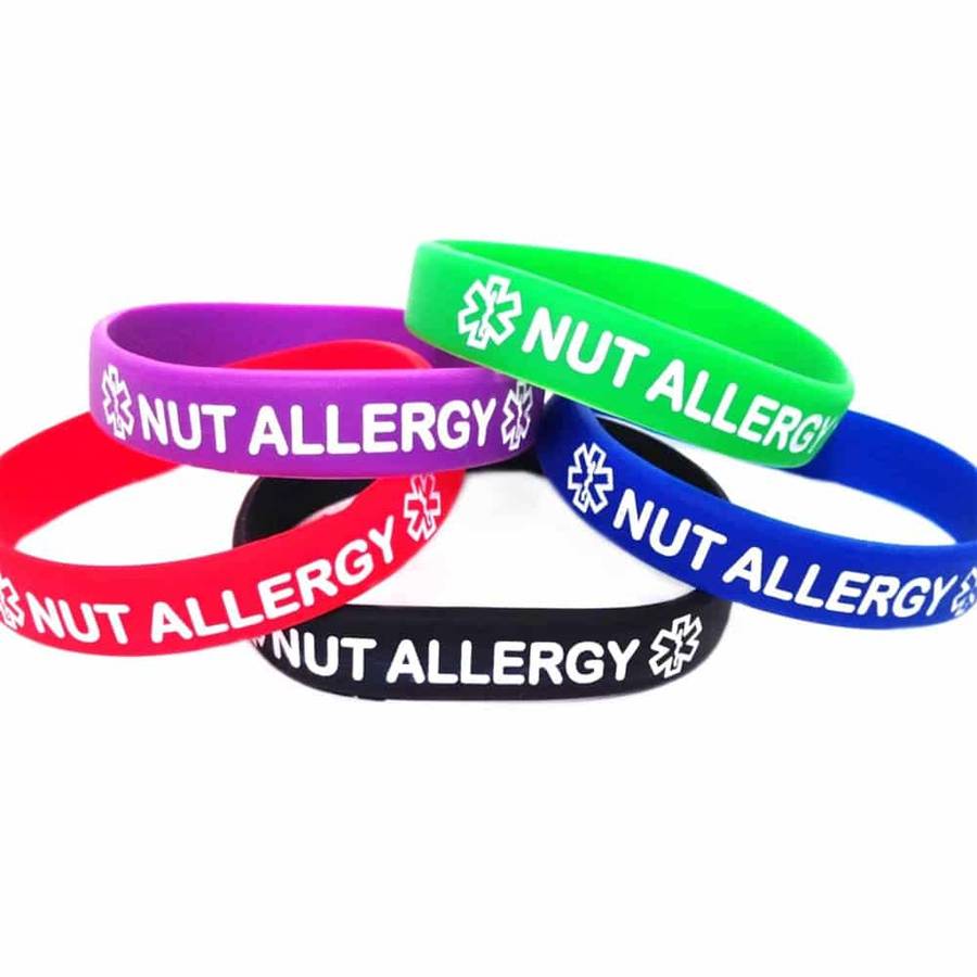 Nut Allergy: Emergency Attention Medical Alert silicone bracelet set (x5)