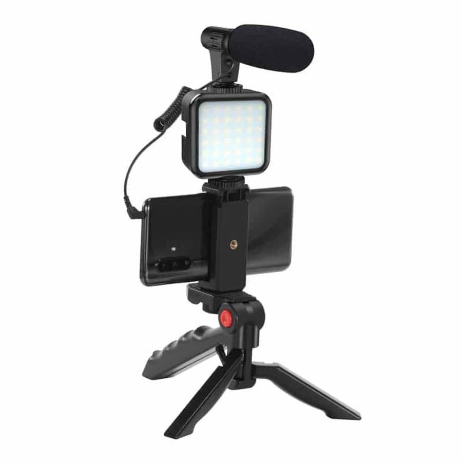 Vlogging/Broadcast Recording Equipment Shotgun Mount + Microphone & LED
