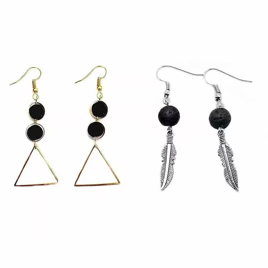 Feather/Triangle Lava Stone Diffuser/Aromatherapy Earrings x2