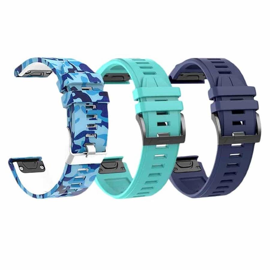 22mm Garmin Fenix 5/6/935/945/S60 Silicone Strap- Frost/Midnight/Camo Blue Combo