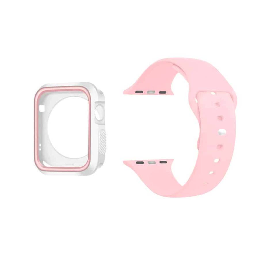 Silicone Strap & Case for 38mm Apple Watch- Pink & White