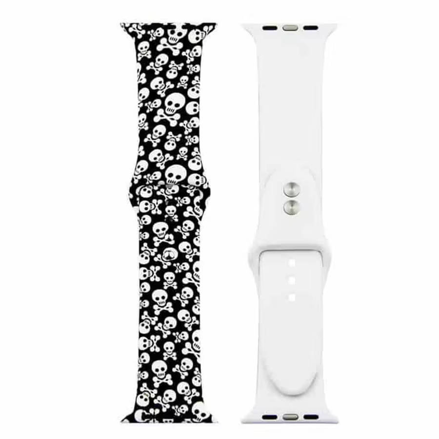 Silicone Strap for 42/44/45/49mm Apple Watch (M/L) - Skulls