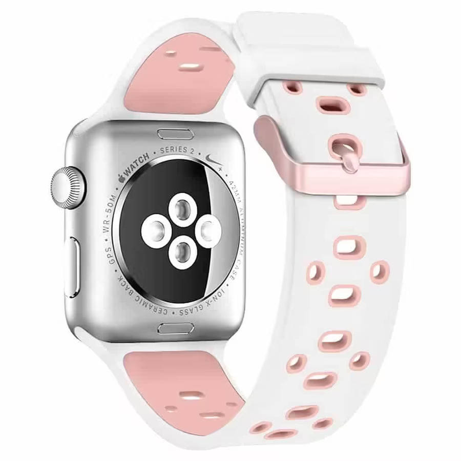 44mm Apple Watch silicone strap (White + R.gold/S-M) + TPU case combo