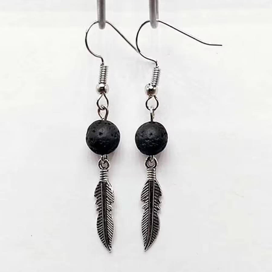 Feather/Triangle Lava Stone Diffuser/Aromatherapy Earrings x2