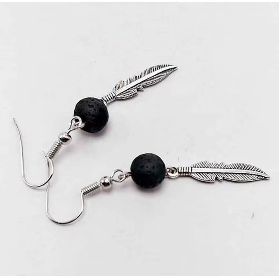 Feather/Triangle Lava Stone Diffuser/Aromatherapy Earrings x2