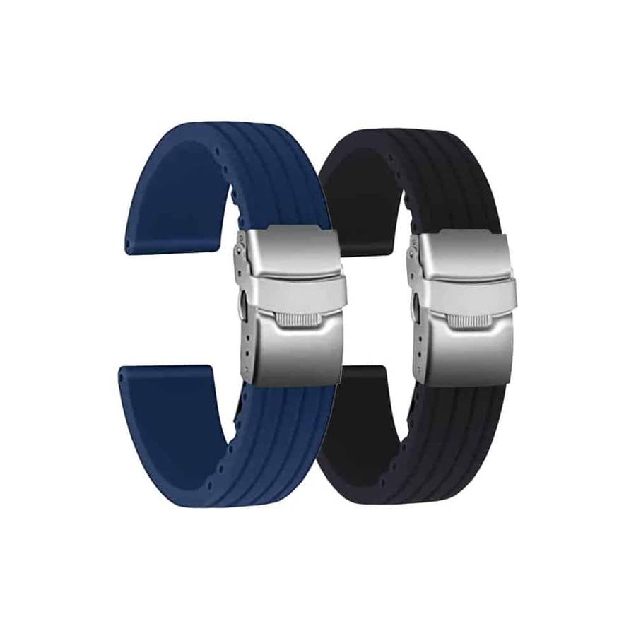 20mm Universal Watch Replacement Silicone Strap- Black & Blue